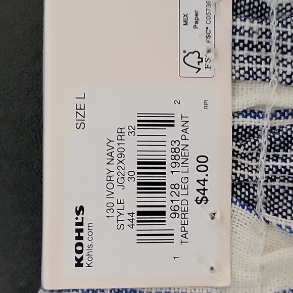 SO High Rise Blue & Ivory Stripe Linen Blend High-Rise Pant Tapered Leg - Size L - Picture 5 of 13